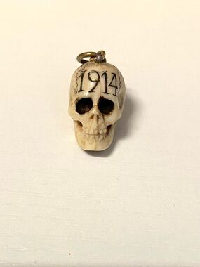 Antique 1914 Georgian Memento Mori Carved Bone Skull Battle Memorial WW1